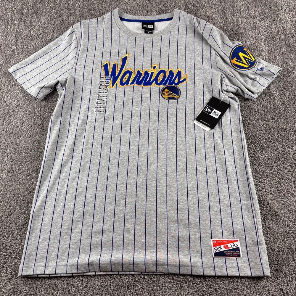 NEW Golden State Warriors T-Shirt Mens M Gray Striped‎ Retro 1946 New Era Curry